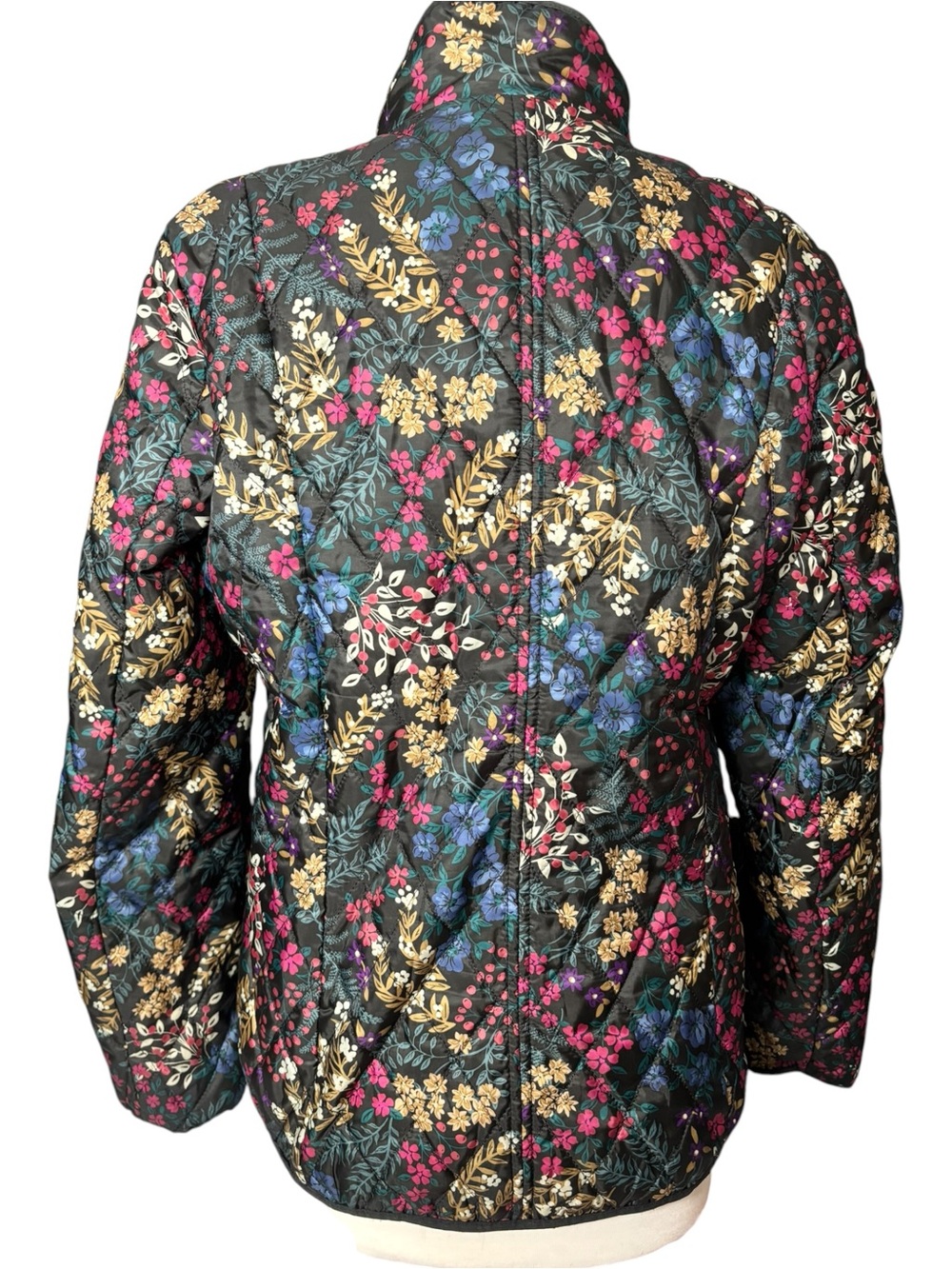 Lands' End Floral Quilted Packable Puffer Jacket Black Multi Zip L 14-16 - Picture 3 of 6